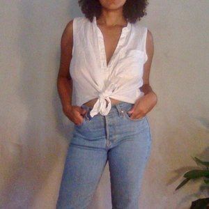 Gap white cotton tie front sleeveless top